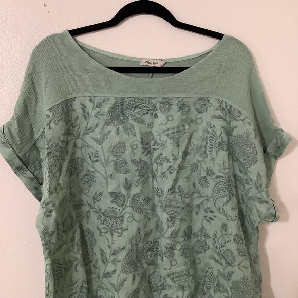 Green Lagenlook Cottagecore Bohemian Boho Hippie Cotton Linen Gauzy Blouse 1X - Picture 2 of 8